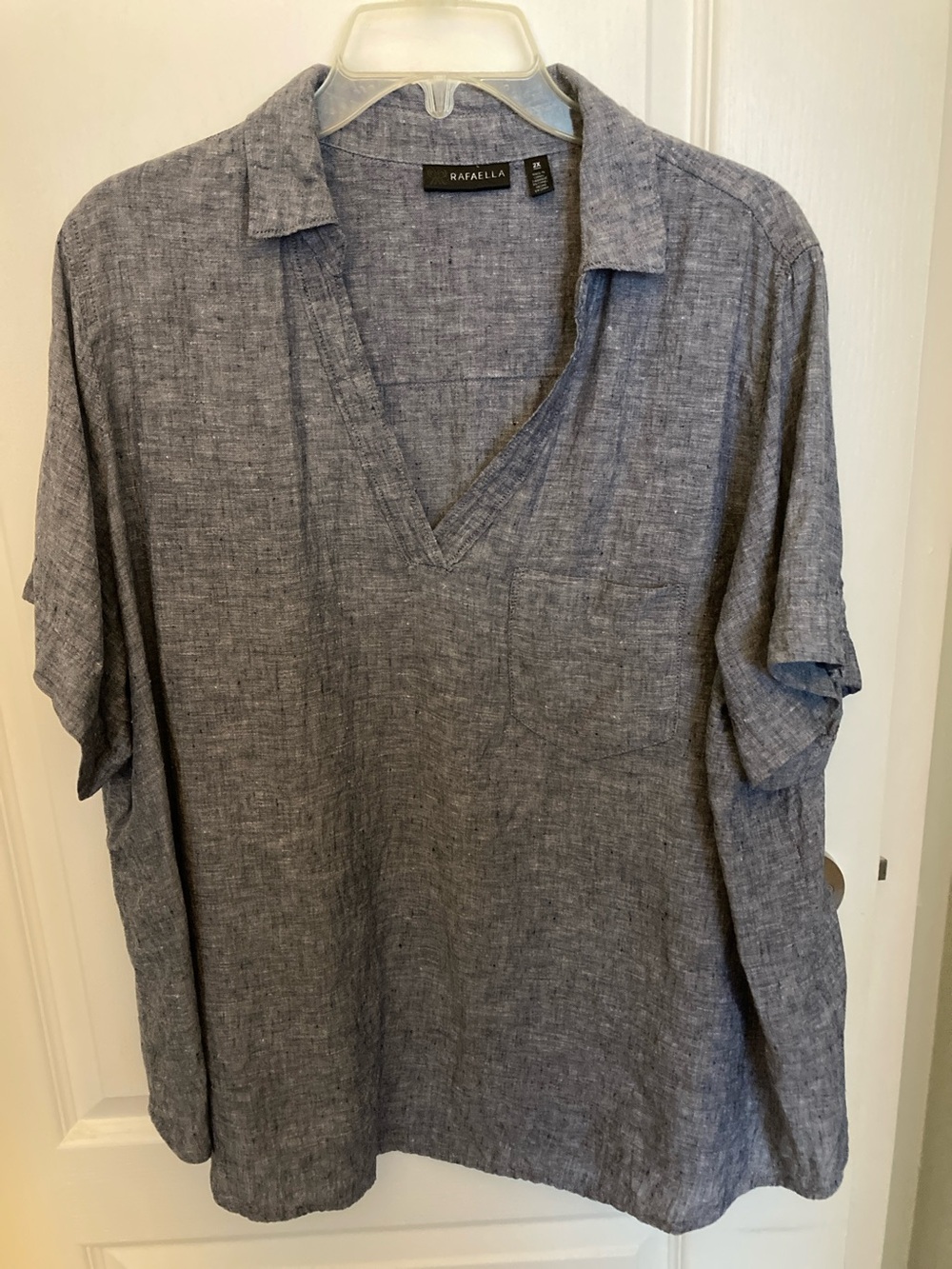 Rafaella Women’s Heathered Navy Blue Linen Short Sleeve Shirt - US 2X